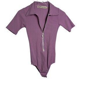 Stoned Immaculate Purple Bodysuit ribbed Top Shirt Womens Size Small zip collar
